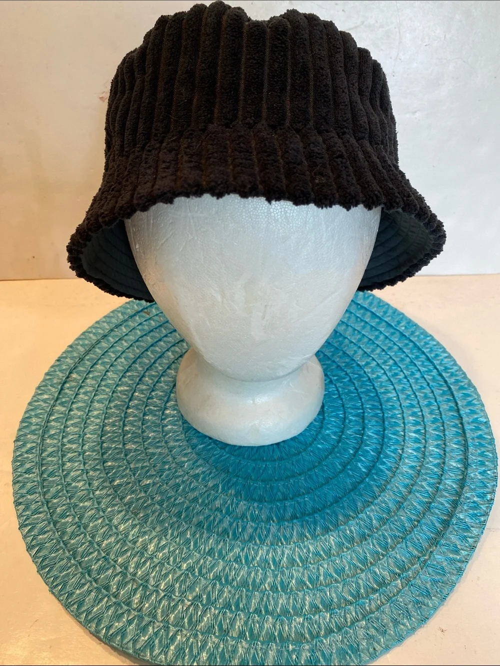 Black Corduroy Bucket Hat with Textured Ribbed Pattern